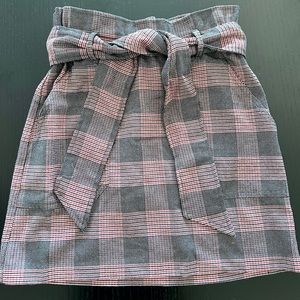 Zara pink & grey plaid tie up skirt with pockets